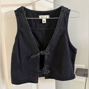 Black Denim Front Tie Vest